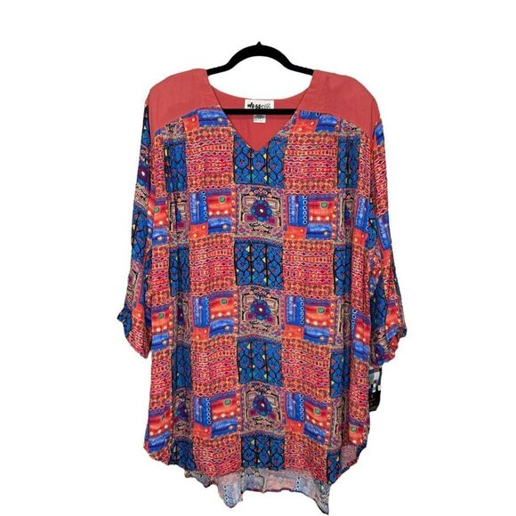 Vintage We Be Bop Women’s 1X Tunic Top Artsy Abstract Patchwork Relaxed 90s NEW - Picture 1 of 5